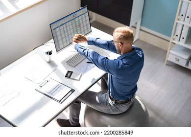 Stretching Office Workout. Desk Stretch Exercise At Workplace