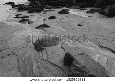 Striations and grooves in sand during low tide at Sand Beach in Acadia National Park on Mount Desert Island, Maine. 