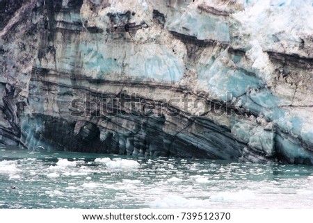 The striations seen in a glacier in Alaska