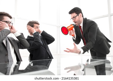 Strict Businessman Holds A Business Meeting With Employees