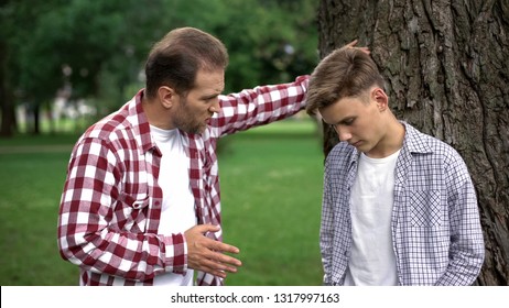 Strict Dad Scolding Son For Bad Marks At School, Parent Respect, Upbringing