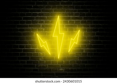 Strike a bold statement with a lightning neon sign illuminating a sleek black brick wall, adding electrifying energy to any space
