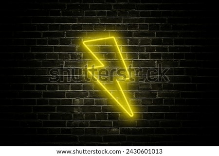 Strike a bold statement with a lightning neon sign illuminating a sleek black brick wall, adding electrifying energy to any space