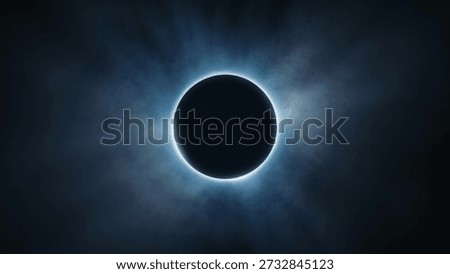 A striking image of a total solar eclipse, showcasing a dark celestial body perfectly silhouetted against a brilliant blue-white corona radiating into the dark, smoky expanse of space.