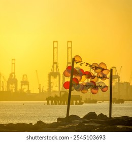 A striking scene of colorful balloons in front of an industrial sunset, reflecting the duality of hope amidst challenges and the pursuit of dreams in unlikely settings.  - Powered by Shutterstock