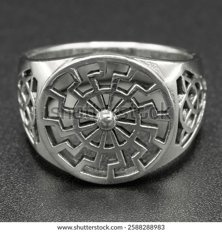 A striking silver ring featuring a bold black sun design, symbolizing power, mystery, and transformation. Perfect for those seeking a dark, symbolic statement piece with deep meaning