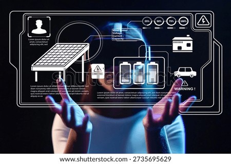 A striking visual combining a futuristic interface with solar energy concepts and digital elements, showcasing powerful potential for renewable energy management.