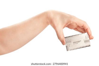 string action ruler gauge tool in hand path isolated on white
