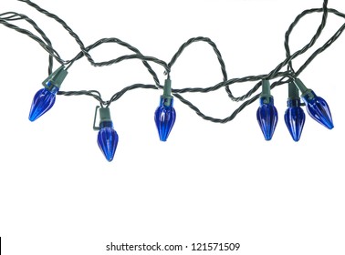 String Of Blue Christmas Lights Isolated On White