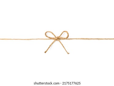 String bow isolated. Jute rope bows, packaging cord knots, knotted rustic gift, eco-friendly natural rope bow