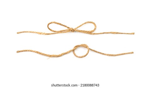 String bow isolated. Jute rope bows, packaging cord knots, knotted rustic gift, eco-friendly natural rope bow - Shutterstock ID 2180088743