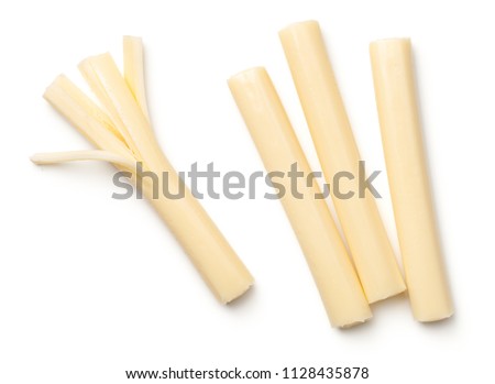 String cheese isolated on white background. Top view