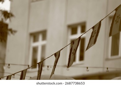 String of Israeli Flags with Star of David in Sepia Tone