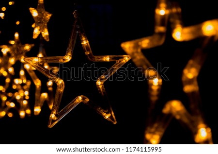 String lights in the shape of stars.