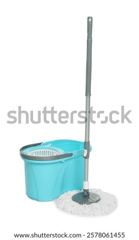 String mop and bucket isolated on white. Cleaning equipment