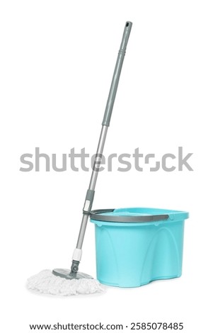 String mop and bucket isolated on white. Cleaning equipment