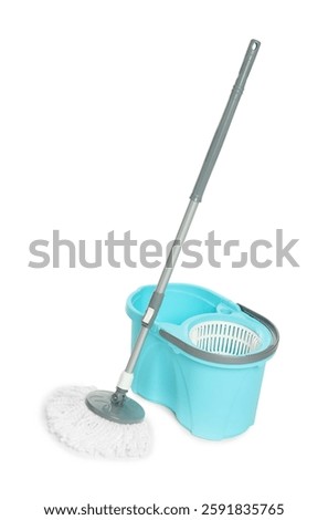 String mop and bucket isolated on white. Cleaning equipment