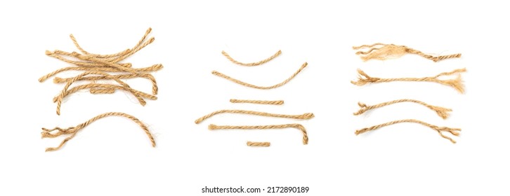 String piece isolated. Jute rope fragment, part of packaging cord knots, eco-friendly natural rope pieces - Shutterstock ID 2172890189
