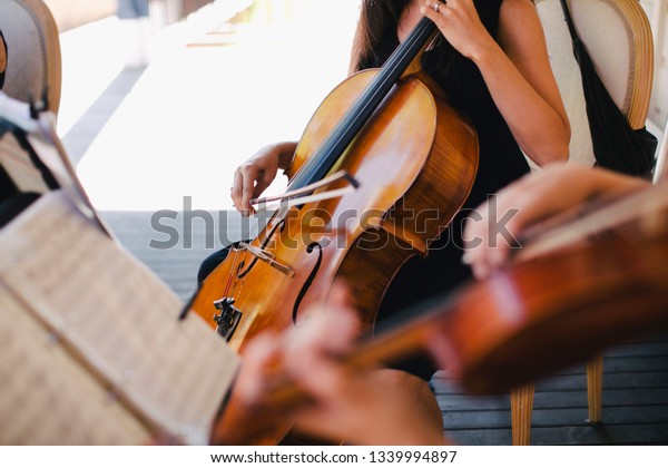 String quartet close\
up playing at wedding