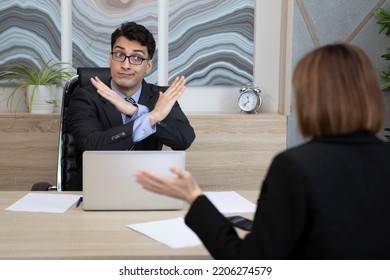 Stringent interviewer refusing to hire young inexperienced girl in the office	 - Shutterstock ID 2206274579