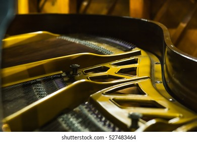 The strings of the piano closeup