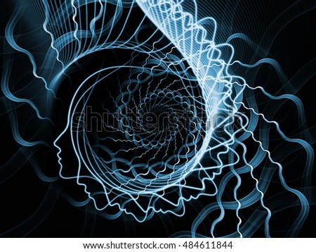 Strings of Soul Gears of Mind series. Arrangement of human profiles and fractal lines on the subject of spiritual, emotional and mental life