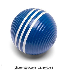 Striped Blue Croquet Ball Isolated On White.