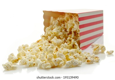 Striped box of popcorn isolated on white background - Powered by Shutterstock