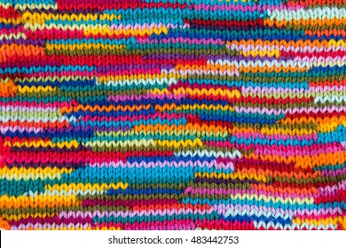 Striped Colorful Wool Texture Handmade Patten Closeup Macro Blue Red Green Yellow Pink Purple Orange