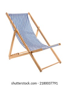 Striped deck chair on white background