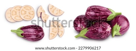 striped eggplant graffiti isolated on white background with  full depth of field. Top view. Flat lay