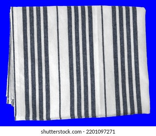 Striped Kitchen Towel Isolated On BLUE Background, Top View