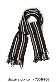 Striped Knitted Woollen Scarf Isolated On White