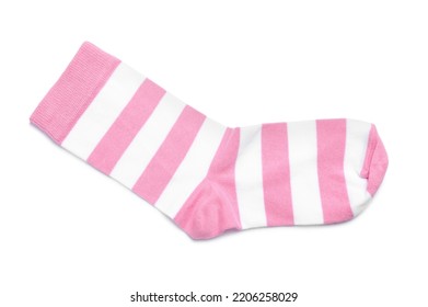 Striped Pink Sock Isolated On White, Top View