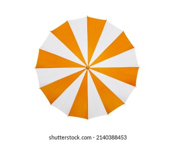 Striped white orange beach umbrella isolated on white background with clipping path