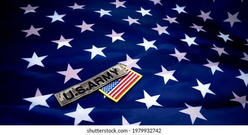 Stripes Of The US Army On The Background Of The National Flag. Memorial Day. U.S. Military Rank Insignia