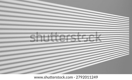Stripes window blinds shadow overlay. Lined gobo light effect on grey wall.