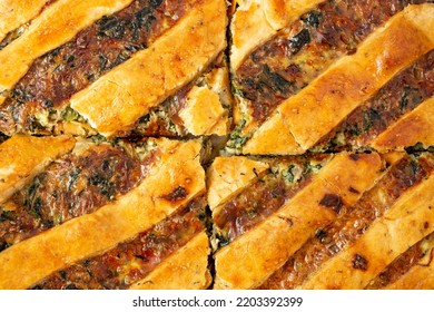 Stripped Pattern Of A Tart Crust, Portioned, Close Up Top View