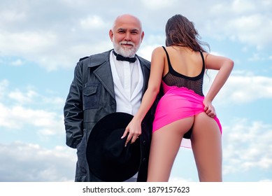 Stripper club. Perfect young girl ass close up. Senior old man and sexy young woman. Prostitute hooker undressed. Sexy lady with sugar daddy. Senior old man and sexy young woman