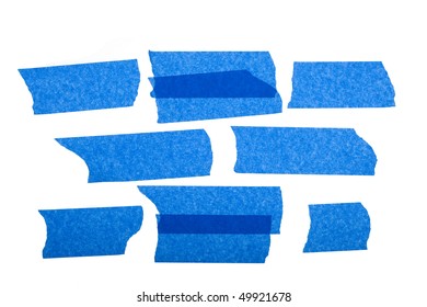 Strips Of Blue Masking  Tape Isolated On White Background.