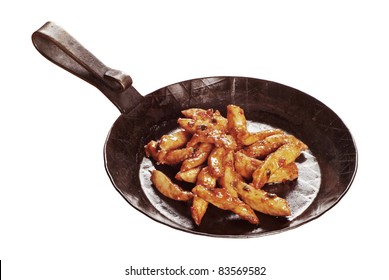 Strips Of Marinated Chicken Meat On A Frying Pan