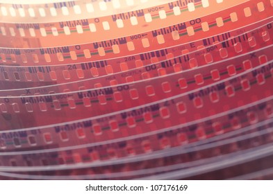 Strips of photographic film with backlight.