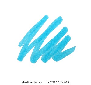 Stroke drawn with light blue marker isolated on white, top view