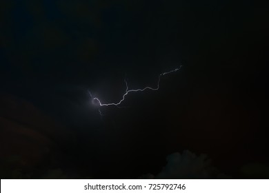 Stroke of lightning with storm clouds