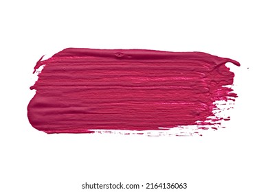 Stroke Of The Paint Brush Isolated On White. Acrylic Stain Element On White Background. With Brush And Paint Texture Hand-drawn. Close Up Of Lipstick Or Nail Polish Strokes Trendy Color Makeup Swatch.