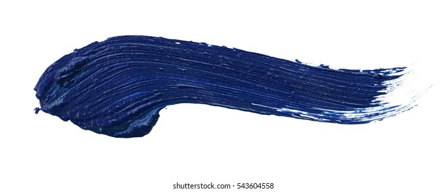 Stroke (sample) of blue mascara, isolated on white macro