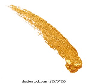 Strokes Of Golden Paint Isolated On White Background