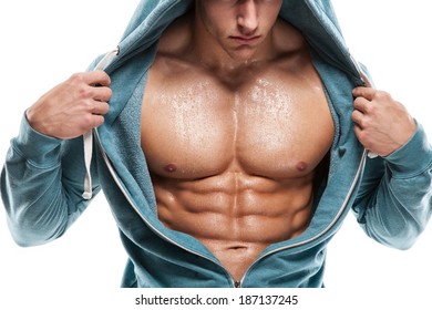 Strong Athletic Man Fitness Model Torso Showing Six Pack Abs.