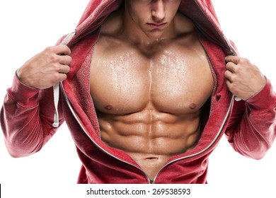 Strong Athletic Man Fitness Model Torso Showing Six Pack Abs.