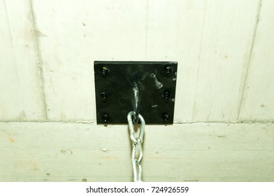 Strong Black Steel Plate Bolted In To The Ceiling As Heavy Duty Holder Of Boxing Sack